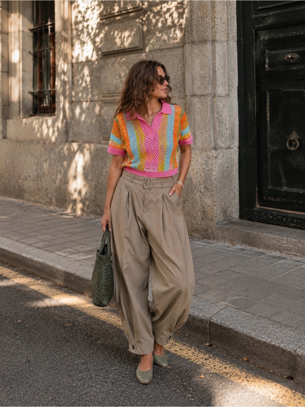 MNG Mango Lyocell Belted Barrel Leg Balloon Pants Taupe US 4